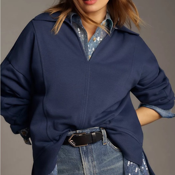 Anthropologie Blue Johnny Collar Pullover - Picture 1 of 7